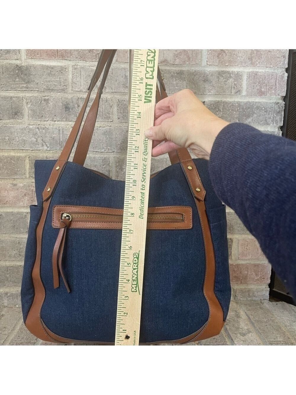 Stylish Denim and Brown Tote Bag - Picture 4 of 10